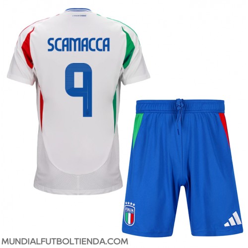 Camiseta Italia Gianluca Scamacca #9 Segunda Equipación Replica Eurocopa 2024 para niños mangas cortas (+ Pantalones cortos)